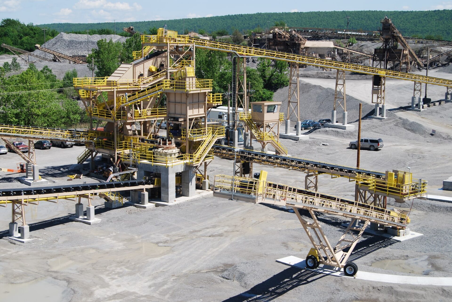 A conveyor system in the lime stone processing plant